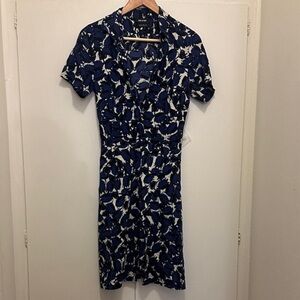 Isabel de Pedro Navy and White Patterned Midi Dress